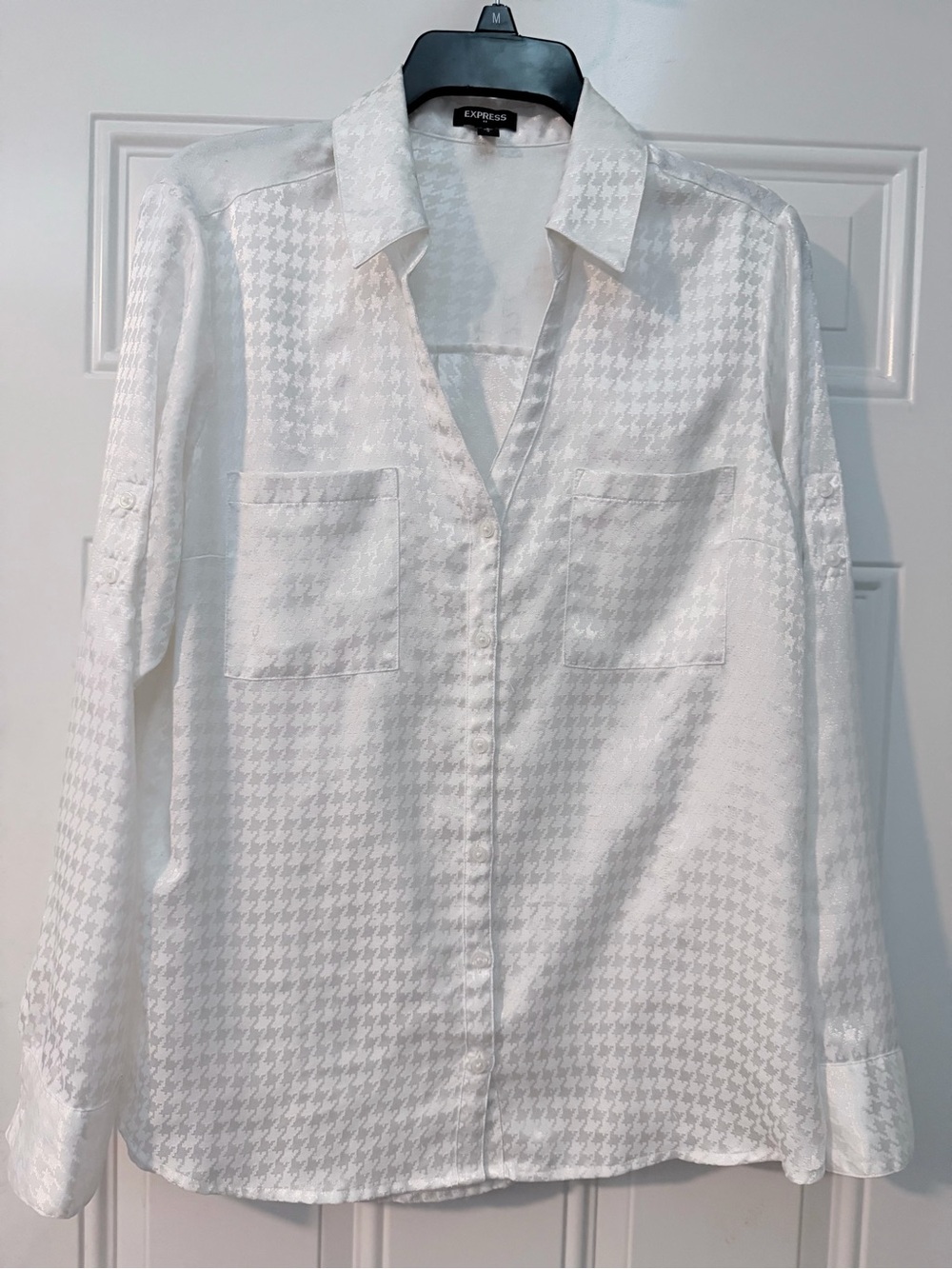 Express Houndstooth Button Down White Size Large
